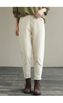 Beautiful Beige Trousers Women's Spring Elastic Waist Fabrics Pant