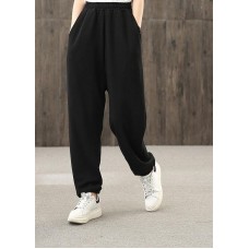 Ladies autumn art black elastic waist pocket casual pants