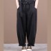 New loose large size literary belt pure black casual pants women