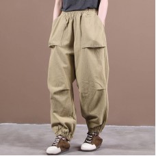 Autumn  three-dimensional pocket elasticated foot pleated casual pants