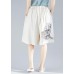 white embroidery blended loose pants casual elastic waist shorts