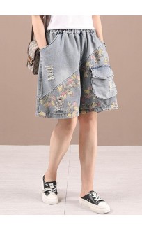 Organic Grey Patchwork Print Denim hot Pants