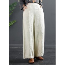 Retro Semi Elastic Waist Wide Leg Pants Women's New Spring Casual Hemp Color Pants