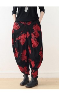 Diy Red Print Harem Cotton Pants