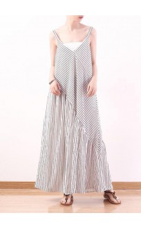 White Stripe Suspender Large Chiffon Jumpsuit Wide Leg Pants Summer