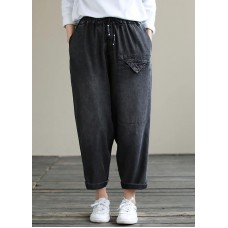 Organic Spring Casual Pants Denim Black Fabrics Cinched Pants