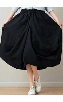 Stylish solid lantern Cotton Linen Skirts Summer