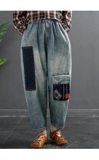 Retro Patch Embroidered Jeans Women's Spring Loose Harem Pants