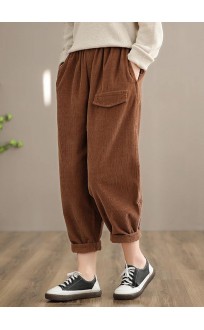 Italian Chocolate Casual Spring Elastic Waist Pockets Wide Leg Pants