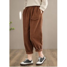 Italian Chocolate Casual Spring Elastic Waist Pockets Wide Leg Pants