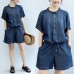 summer new navy stylish cotton short sleeve tops and casual jumpsuit shorts