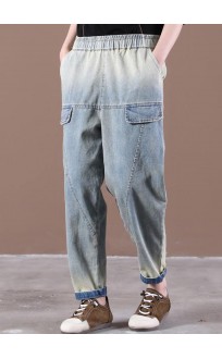 French Spring Wide Leg Pants Unique Blue Work Pant