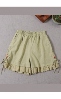 Fitted Green Embroideried Lace Patchwork hot pants Summer