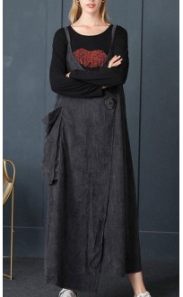 Beautiful Grey Asymmetrical Design Corduroy Cotton Sundress