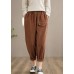 Italian Chocolate Casual Spring Elastic Waist Pockets Wide Leg Pants