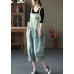 Women Light Blue Pockets Patchwork Jumpsuit Crop Pants