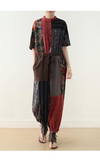Summer Prints Linen Loose Bat Sleeve Jumpsuit